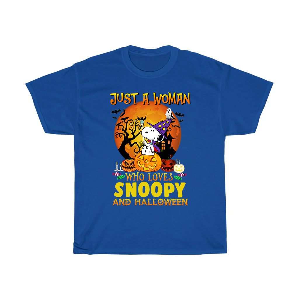 Just a woman who loves Snoopy and Halloween T-Shirt