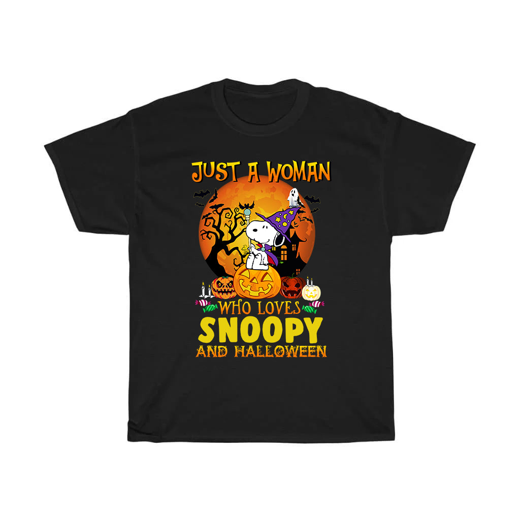 Just a woman who loves Snoopy and Halloween T-Shirt